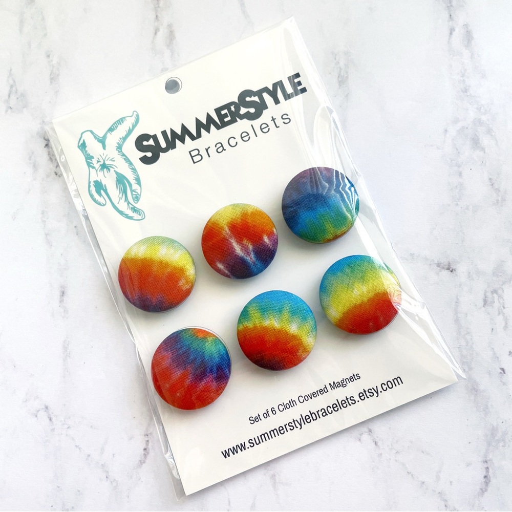 Rainbow Tie-Dye Cloth Button Magnet Set